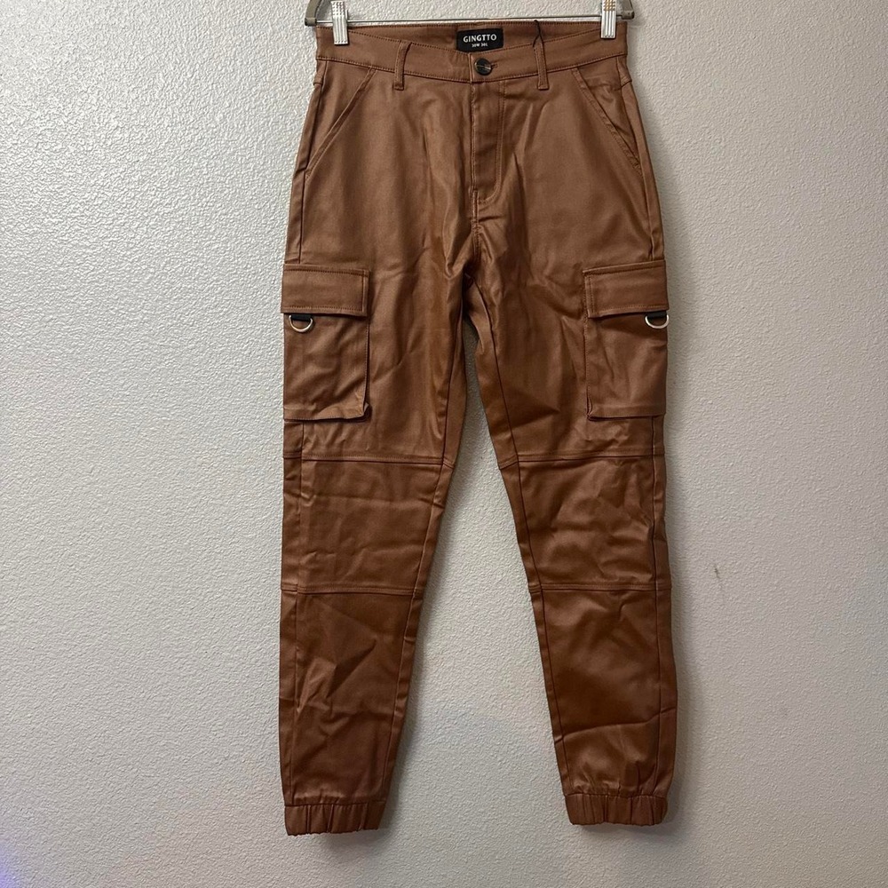 GINGTTO Mens Cargo Pants Slim Fit Faux Leather Joggers Pants for Men